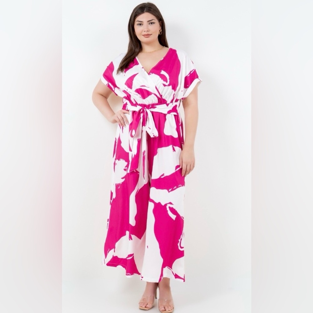 NWT Soul of Curves Pink and White Design print Jumpsuit size 2X 🌺 BRB SL 5